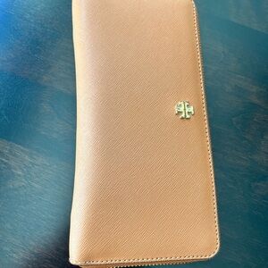 Tory Burch Camel Wallet with Gold Emblem